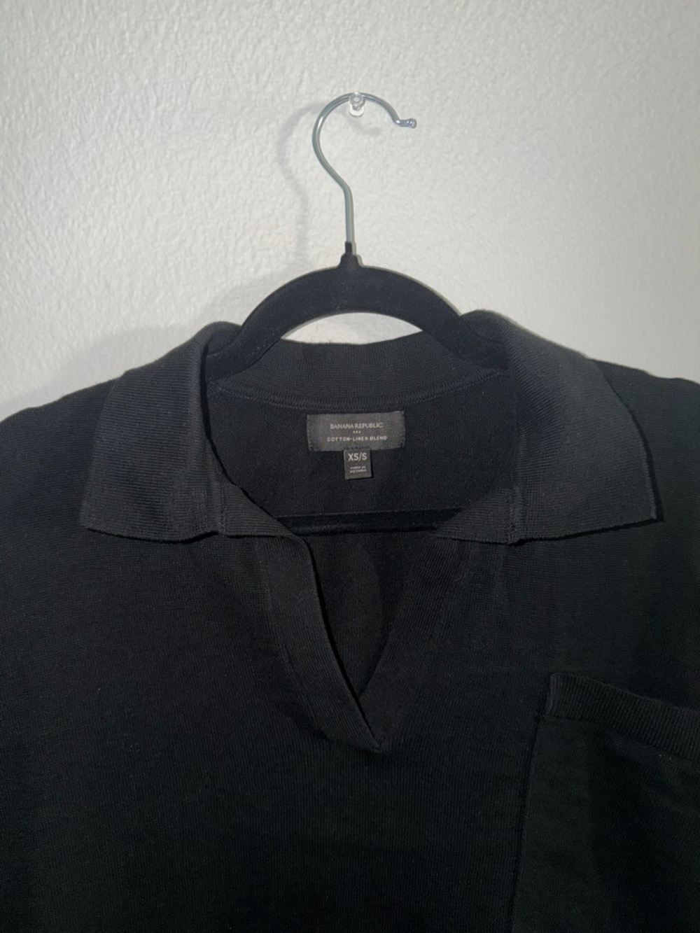 Banana Republic Black Johnny Collar Sweater Cotton-Linen Blend XXS oversized - Picture 2 of 6